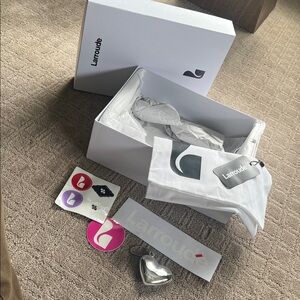 Larroude White Box and goodies included Black Logo